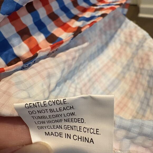 Plaid Gingham Shirt Dress Women Medium Red Blue Puff Sleeve Game Day Button Down - Picture 10 of 13